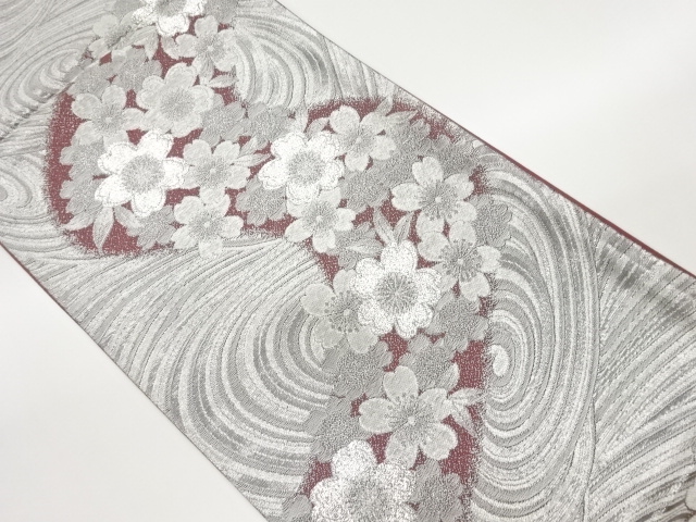 JAPANESE FUKURO OBI / WOVEN WAVY STRIPE & SAKURA